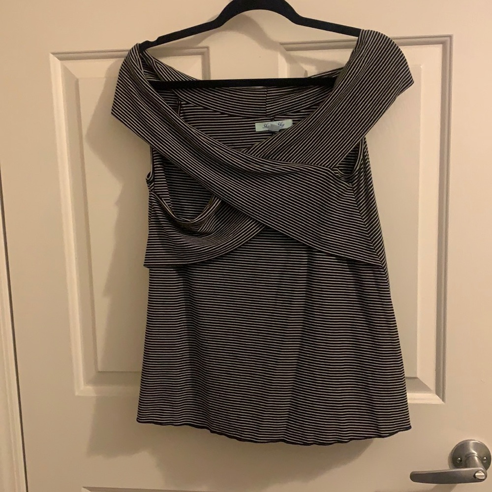 Black and white stripped blouse.